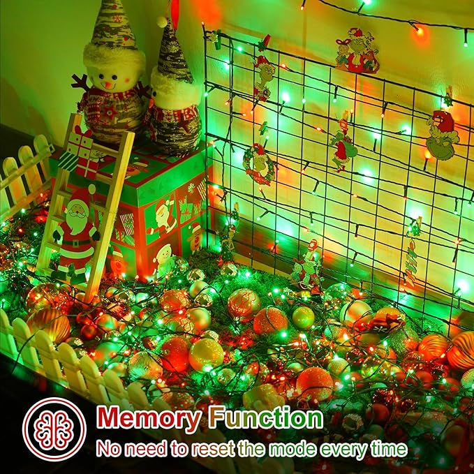 QITONG 165ft 500 LED Red and Green Christmas Lights, 8 Modes Christmas String Lights Outdoor Waterproof, Green Wire Christmas Tree Lights Plug in Indoor