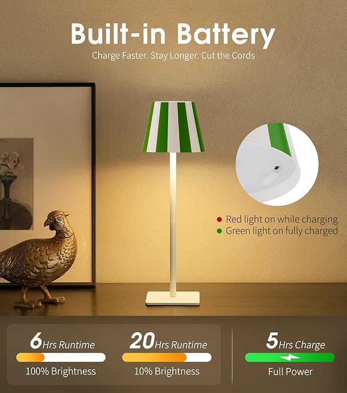 UME 3 Pack Cordless Table Lamp, Battery Operated Lamp - Portable Waterproof Rechargeable Table Lamp w/ 3 Color Temps & Stepless Dimming for Dinner, Desk, Cafe, Outdoor (Christmas Green)