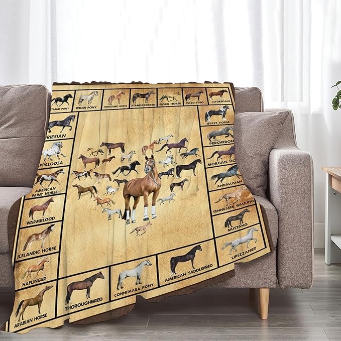 Tijuboni Horses Throw Blanket Horse Gifts for Girls Boys Women Men Kids Adults Soft Flannel Fleece Blanket for Couch Sofa Bed Home Decor 50"x60"