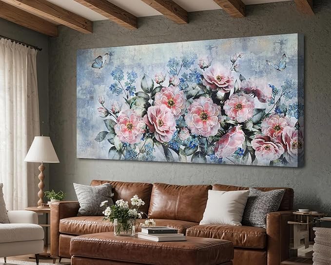 Acocifi Florals Wall Art Peonys Painting for Living Room Pink Flower Picture, Extra Large Canvas Art Wall Decor Textured Artwork for Bedroom Dining Room Farmhouse Home Decor 58"x29"