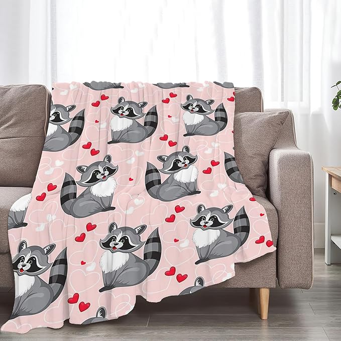 Tijuboni Pink Raccoon Throw Blanket Raccoon Gifts for Girls Boys Women Men Kids Adults Soft Flannel Fleece Blanket for Couch Sofa Bed Home Decor 40"x50"