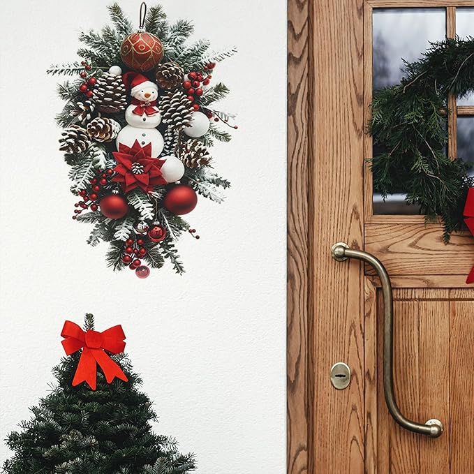 Vinyl Xmas Snowman & Pine Cones Leaves Wall Stickers - Removable Christmas Party Decorations for Kids