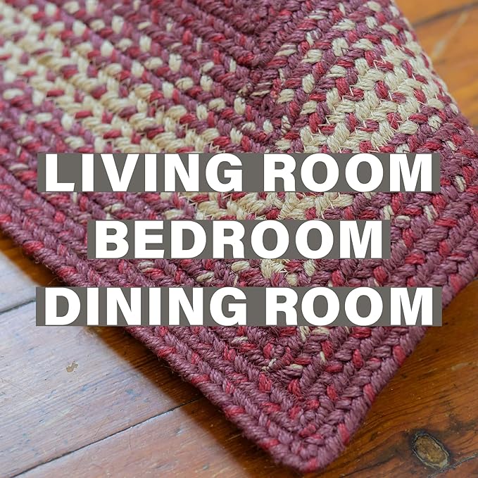 Homespice Autumn Maple Braided Area Rug 5x8' - Burgundy and Tan Braided Rugs for Dining Room and Living Room