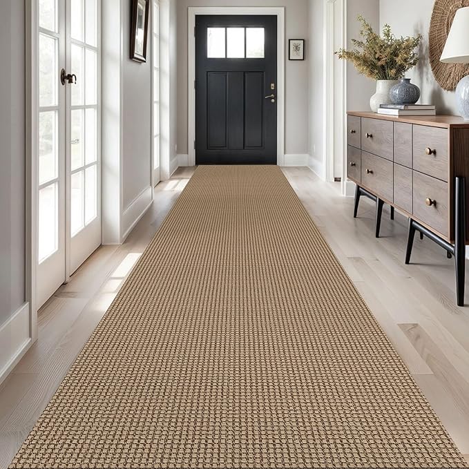 Braided Runner Rug 3x16 Ft Washable Runners for Hallways Non Slip Kitchen Runner Rug Cotton Long Entryway Runner Indoor, Woven Carpet for Hall Stair Entryway, Orange/Tan/Brown