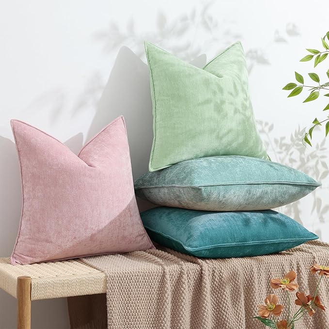 decorUhome Christmas Couch Throw Pillow Covers 16x16 Set of 2, Decorative Soft Euro Velvet Neutral Chenille Pillow Covers with Elegant Design for Sofa Bed Living Room Home Decor, Teal