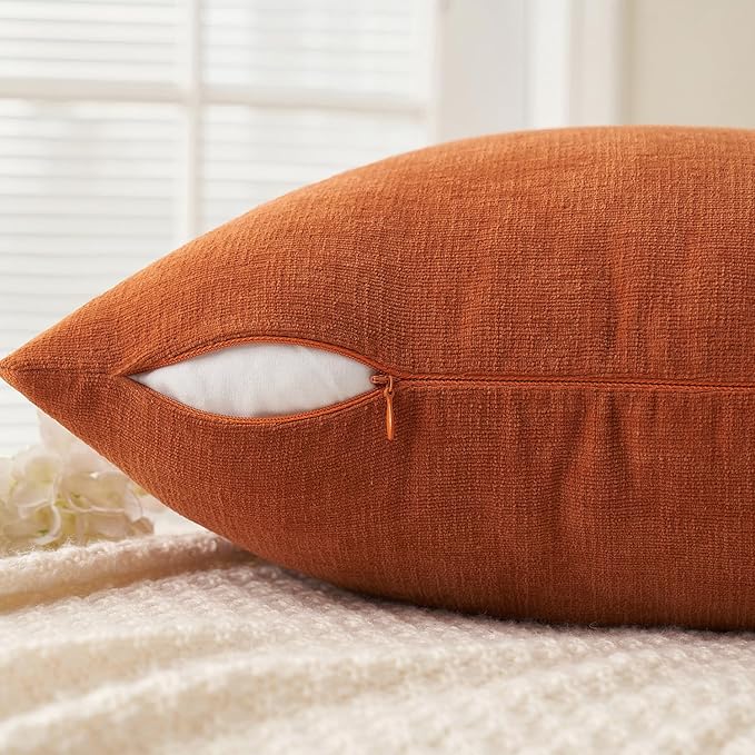 MIULEE Burnt Orange Couch Pillow Covers 18x18 Inch, Set of 2 Soft Chenille Decorative Square Throw Pillow Covers Farmhouse for Sofa Living Room Bed