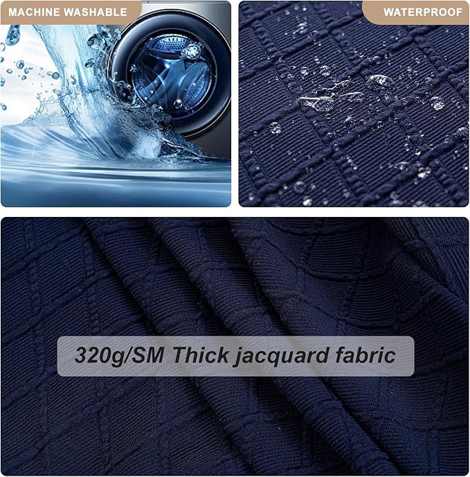 Genina Waterproof Seat Covers for Dining Room Chairs Covers Dining Chair Slipcovers Protector, No Rear Covers (Navy Blue, 4 Pcs)