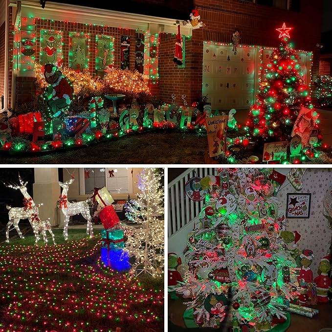 QITONG 165ft 500 LED Red and Green Christmas Lights, 8 Modes Christmas String Lights Outdoor Waterproof, Green Wire Christmas Tree Lights Plug in Indoor