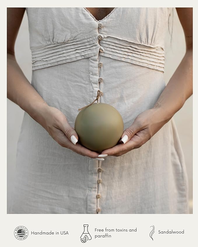 LAWA Sphere Candle - Beautiful Handmade Pillar Scented Soy Wax Elegant Aesthetic Candle Housewarming Gift Home Room Shelf Decor Idea (Earthy Green, Large)
