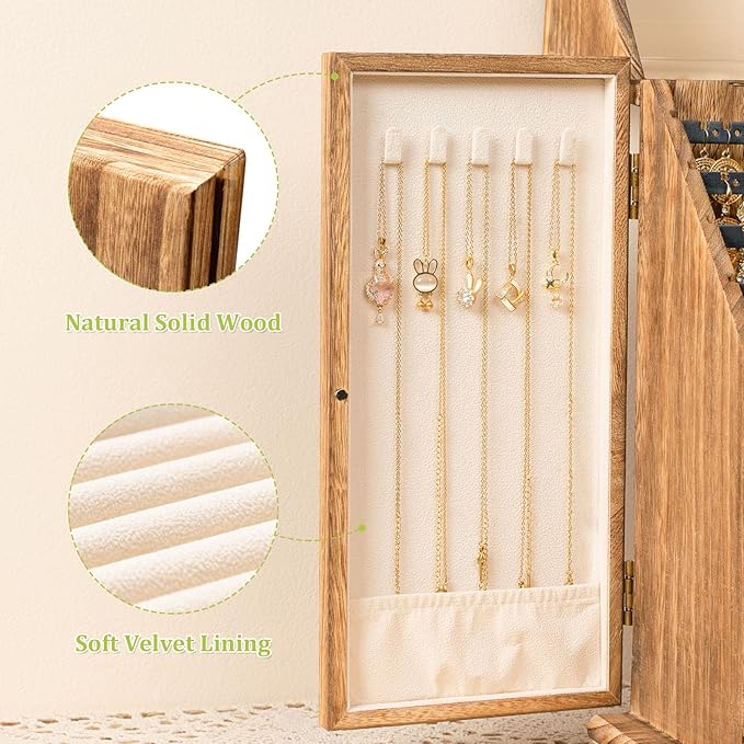 Jewelry Box Organizer, Rustic Wooden Jewelry Boxes for Women Girls, Large Storage Earring Holder Organizer Display for Earrings Necklaces Rings Bracelets, Jewelry Case as Gifts for Her