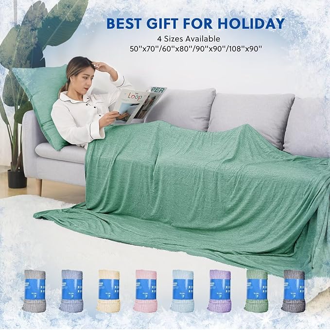 HOMFINE Cooling Blankets for Hot Sleepers - Summer Blanket Thin Lightweight Breathable Soft Double Side Enhanced Cooling for Bed Couch Sofa, Keep Cool for Night Sweats (Green, 108 x 90 inches)