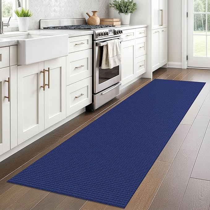 Braided Runner Rug 2x8 Ft Washable Runners for Hallways Kitchen Runner Rug Rubber Backed Cotton Entryway Runner Indoor, Woven Floor Carpet for Hall Kitchen Bedroom, Royal Blue/Navy