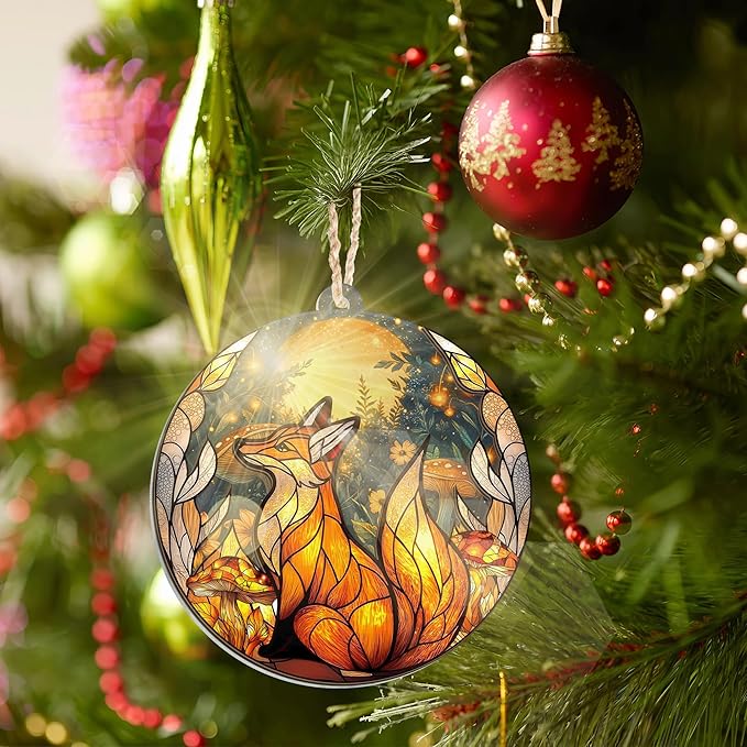 GEEMBI Christmas Fox Gifts for Women Men - Suncatcher Christmas Ornaments 2025 for Tree Decorations - Fox Ornaments, Foxes Ornament, Animal Lovers Gifts for Friends, Animal Xmas Decorations