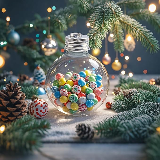 12 Pcs Clear Christmas Ornaments Balls, 5oz Fillable Plastic Christmas Ornament Balls for Christmas Tree Hanging Decoration & White Elephant Gifts