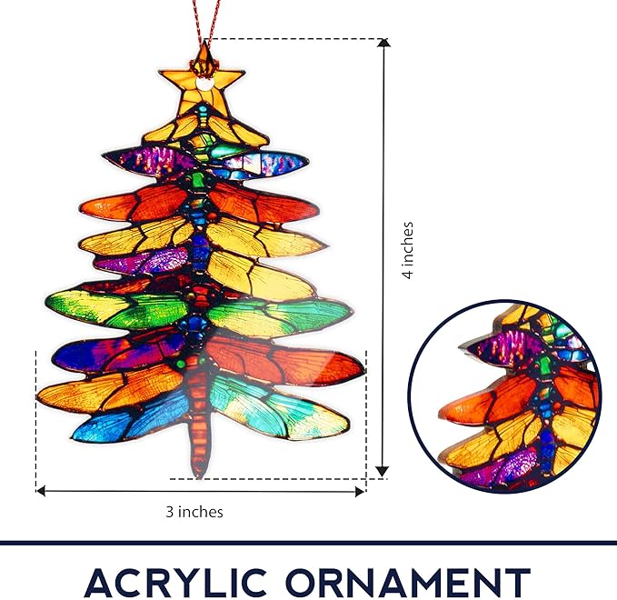 Dragonflies Suncatcher Decor, Dragonfly Tree Ornament, Hanging Christmas Ornaments Decoration for Window, Car, Dragonfly Gifts for Women Friends, Cute Ornaments for Christmas Tree, Keepsake Ornament