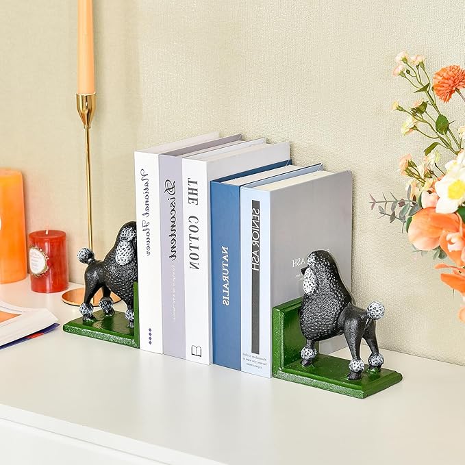 Sungmor Cast Iron Heavy Duty Bookends, 2PC Lovely Animal Dog Statues Book End for Shelves, Solid Heavy Weight Decorative Bookends for Bookshelf Decor, Door Stoppers Book Holders for Home Office Shelf