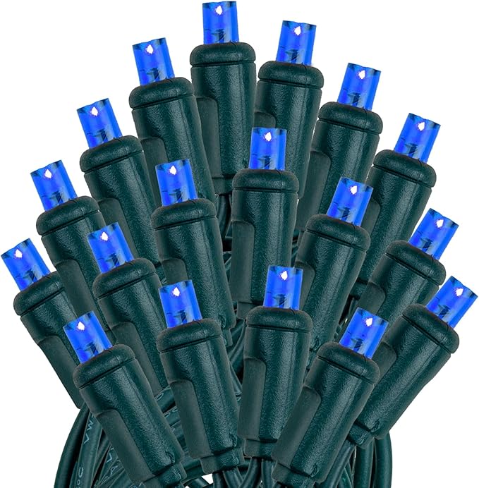 Novelty Lights 25 Feet 50 LED True Twinkle Blue Outdoor Christmas String, 100% Twinkle 5mm LED Lights on Green Wire, Commercial Grade UL Listed, Connectable End to End
