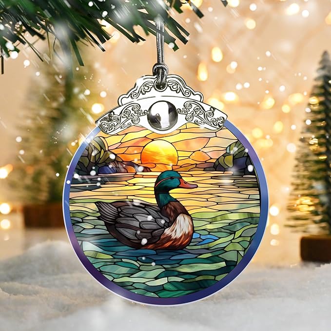 Stained Glass Christmas Ornament, Jocidea Duck Christmas Decorations, Christmas Tree Ornament, Duck Lovers Gifts, Holiday Decor and Xmas Gifts Ideas