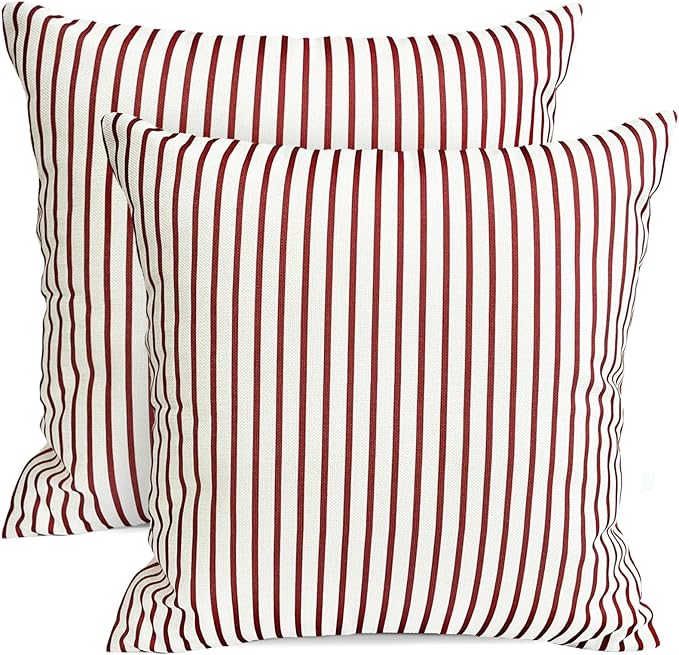 Decorative Throw Pillow Covers Set of 2 Wine Red Striped Pillow Covers 16x16 Inch Throw Pillow Cover Linen Pillowcase Modern Farmhouse Outdoor Pillow Covers for Couch Sofa Living Room