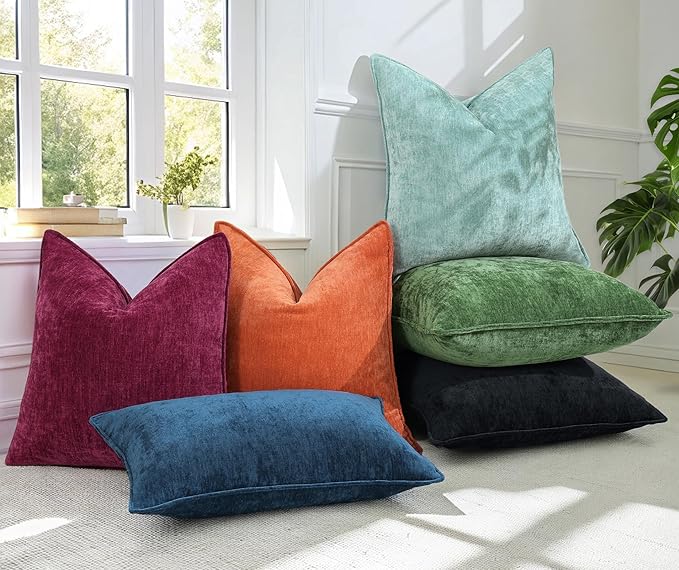 decorUhome Christmas Couch Throw Pillow Covers 12x20 Set of 2, Decorative Soft Euro Velvet Neutral Chenille Lumbar Pillow Covers with Elegant Design for Sofa Bed Living Room Home Decor, Rust