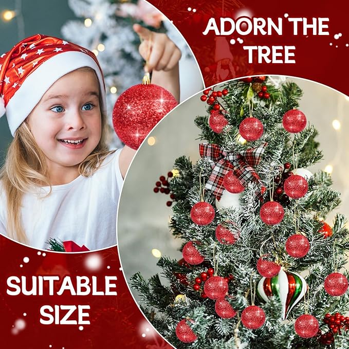 6Pack Red 4inch Large Christmas Balls Christmas Tree Decoration Ornaments Shatterproof Glitter Christmas Hanging Balls for Christmas Tree Party Indoor Outdoor Decoration(Red, 4inch-6pcs)