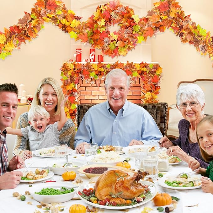 6 Pack Fall Decor for Home Fall Leaves Garland Thanksgiving Decorations Indoor Outdoor 5.8Ft/Piece Artificial Maple Leaf Garland for Autumn Harvest Halloween Party Thanksgiving Decor (Multicolor)