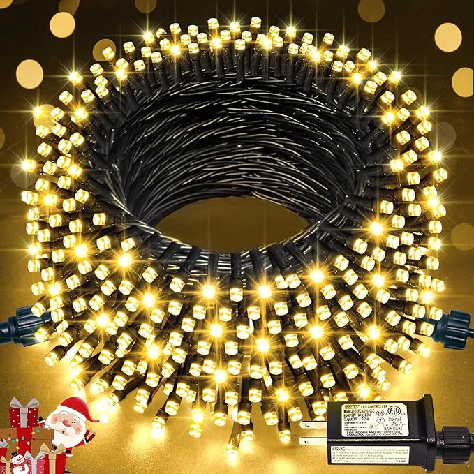 JMEXSUSS 66ft 200 LED Christmas Lights Outdoor, Warm White Christmas Tree Lights Indoor Plug in, 8 Modes Twinkle String Light for Outside Bedroom Wedding Party Classroom Dorm Ceiling Home Decorations