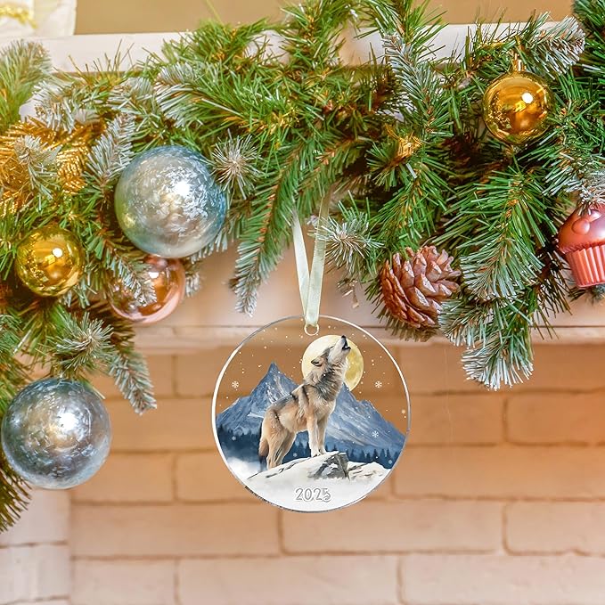 Wolf Ornament - Wolf Gifts for Lovers, Women, Men - Funny Animals Ornaments for Christmas Tree - Animals Themed Gifts - Cute Acrylic Christmas Ornament 2025