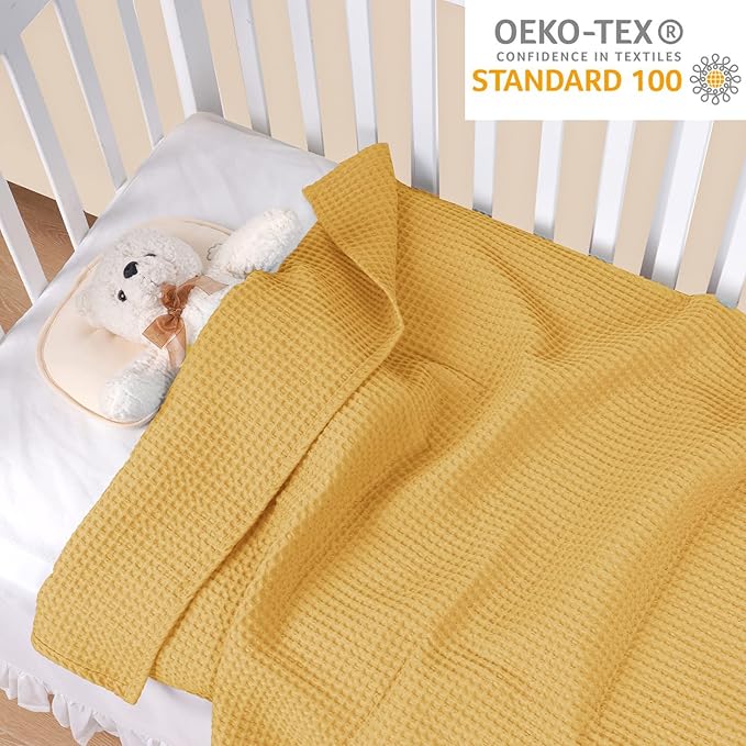 PHF 100% Cotton Waffle Weave Blanket Baby Size,Snag Proof Throw for, 30x40,Lightweight Breathable Moisture-Wicking,Oeko-TEX Certified,Machine Washable, Home Decor Gift-Ginger