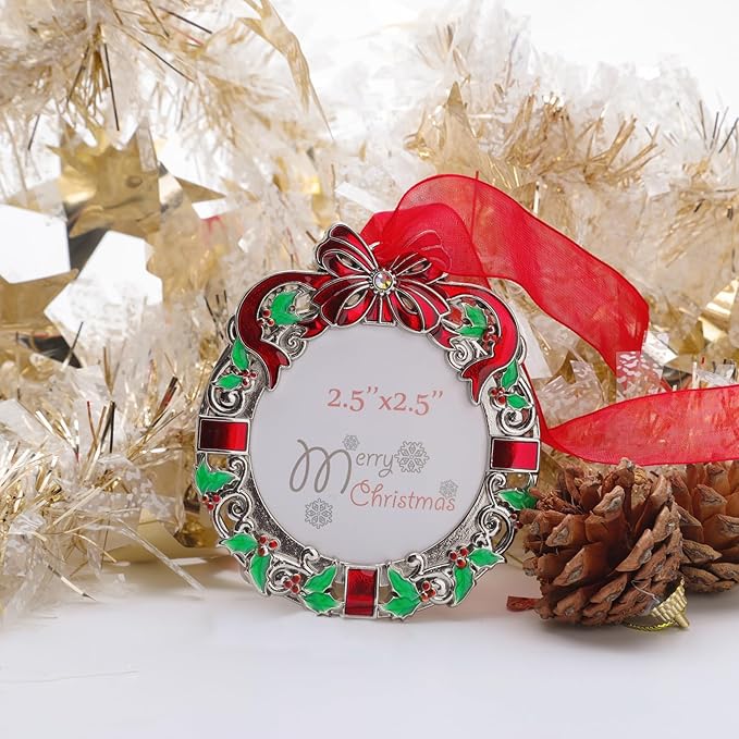 Christmas Tree Ornaments Home Decor Christmas Decorations Xmas Gifts Decorations Holiday Keepsake Gift Pendant Can Insert Photos (Silver-Gift)