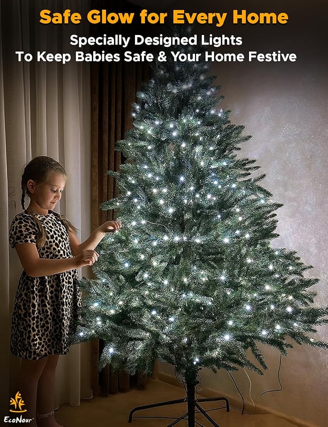 EcoNour 29.5 Ft 720 LED Cluster Twinkle Lights for Christmas Tree, 8 Modes String Lights for Decoration with Timer and Memory Function, Elegant Cool White Fairy Lights for Magical Home & Indoor
