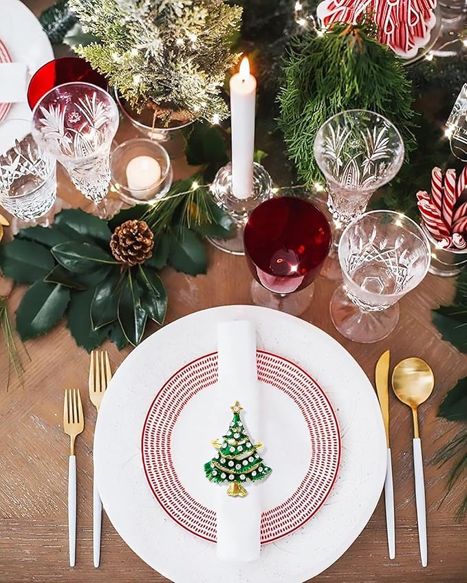 Christmas Napkin Rings Set of 6 - Metal Napkin Rings with Christmas Tree Shape for Table Decoration, Wedding, Thanksgiving, Party, Dinner Table Decor