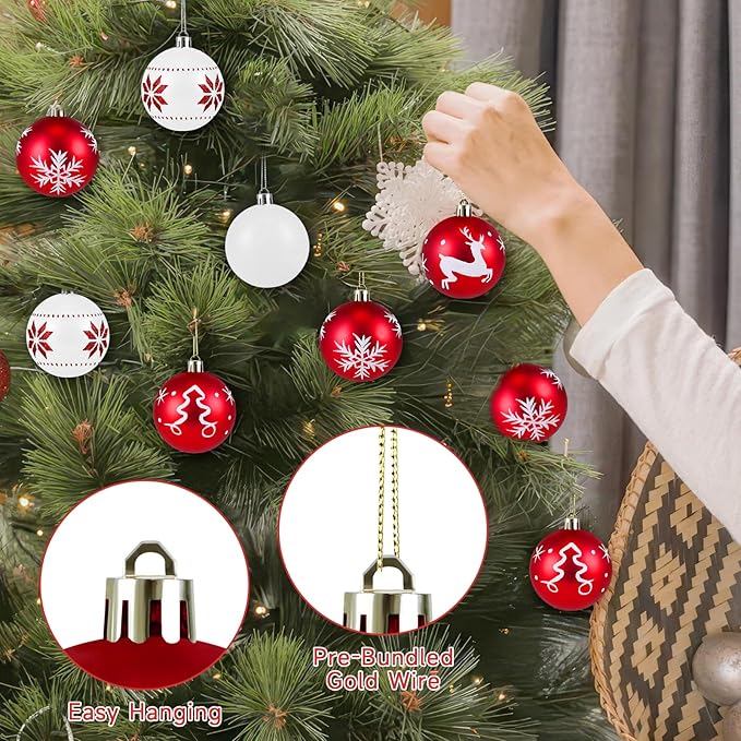 Christmas Ornaments Balls - 30 Pcs 2.4 Inch Shatterproof Plastic Christmas Balls Sets, Red & White Small Christmas Tree Ball Hanging Ornaments for Holiday Wreath Party Christmas Tree Decor (G)