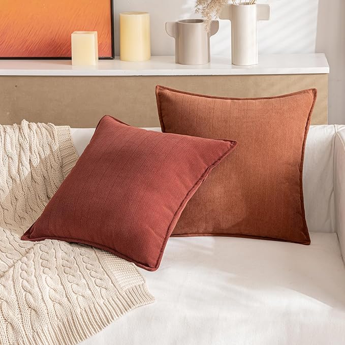 MIULEE Pack of 2 Burnt Orange Decorative Pillow Covers 16x16 Inch Soft Chenille Luxurious Couch Throw Pillows Farmhouse Cushion Covers with Elegant Design for Sofa Bedroom Living Room Home Decor