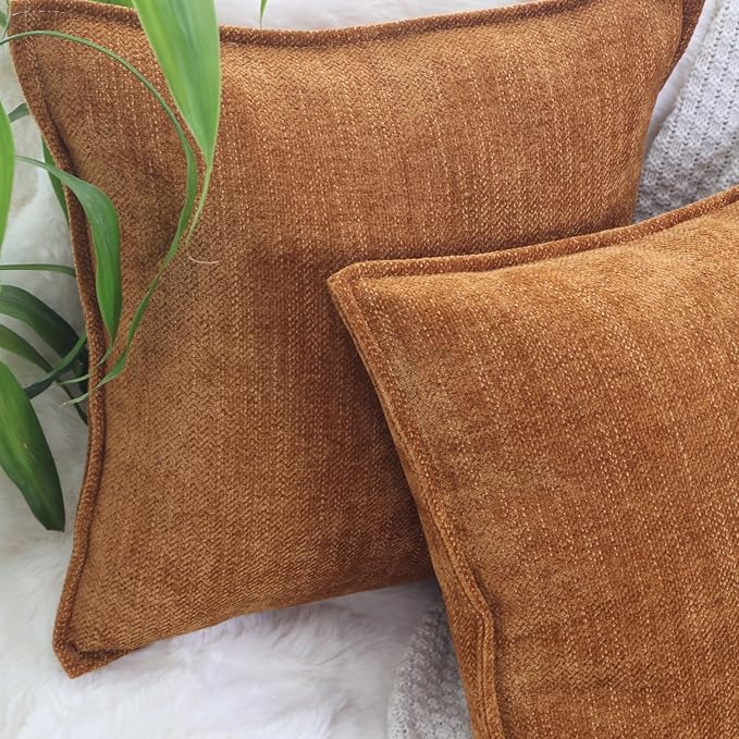 OYIMUA Soft Textured Decorative Throw Pillow Covers 20x20 Rust Yellow Chenille Square Accent Solid Cushion Cover Cozy Farmhouse Pillow Cases for Couch Sofa Bedroom Living Room