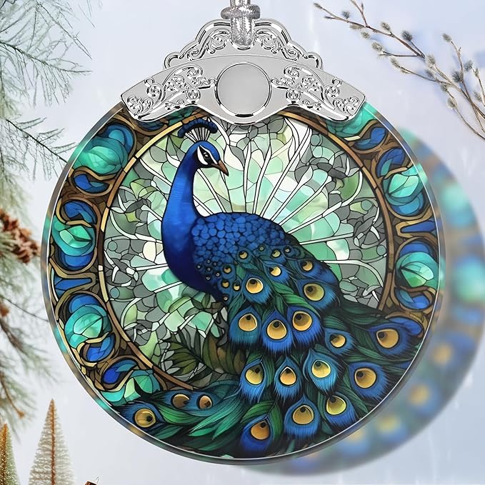 Peacock Stained Glass Orament - Christmas Ornament - Christmas Decorations for Tree - Holiday Present ldeas - Gift Exchange