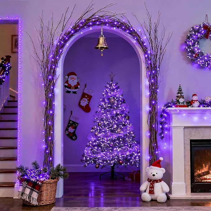 JMEXSUSS 163 FT 500 LED Purple Christmas Lights, 8 Modes Purple Lights Indoor Outdoor Waterproof, Remote Control Christmas String Light Plug-in for Xmas Roof Bedroom Party Tree