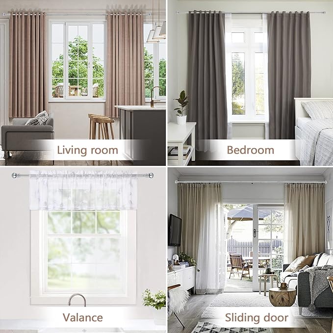 Silver Curtain Rod 66 Inch - 1 Inch Heavy Duty Curtain Rods for Windows - Adjustable Window Rod with Brackets for Bedroom, Living Room, Kitchen, Bathroom