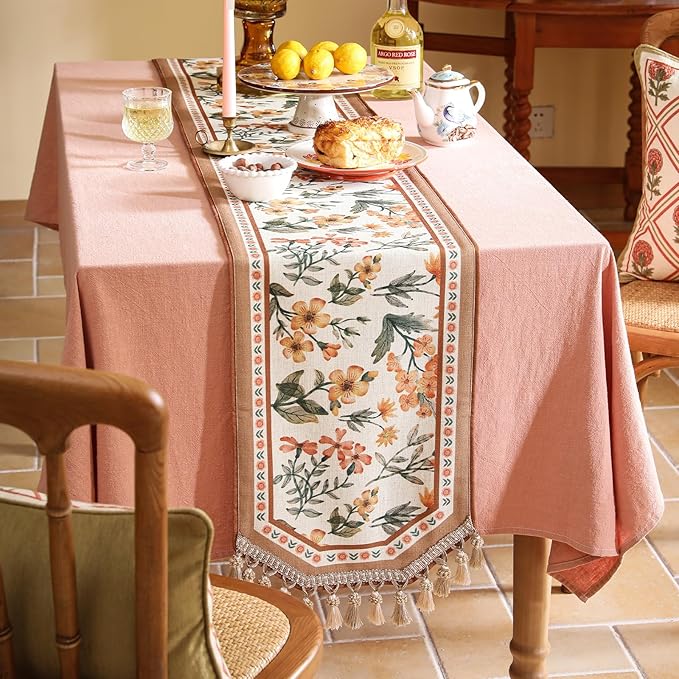 Vintage Small Linen Table Runner,Floral Table Runners 63 Inches Long,Soft and Luxury Tablerunner.Decoration Tabletop for Kitchen,Dining,Party,Home,Christmas,12"*63"