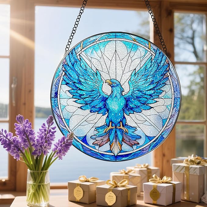 Stained Glass Window Hanging, Stained Glass Suncatcher, Phoenix Sun Catcher, Window Decor, Phoenix Gift, Gifts for Mothers Day, Christmas or Birthday Gift, Gifts for Lover Couple Colleague Friends