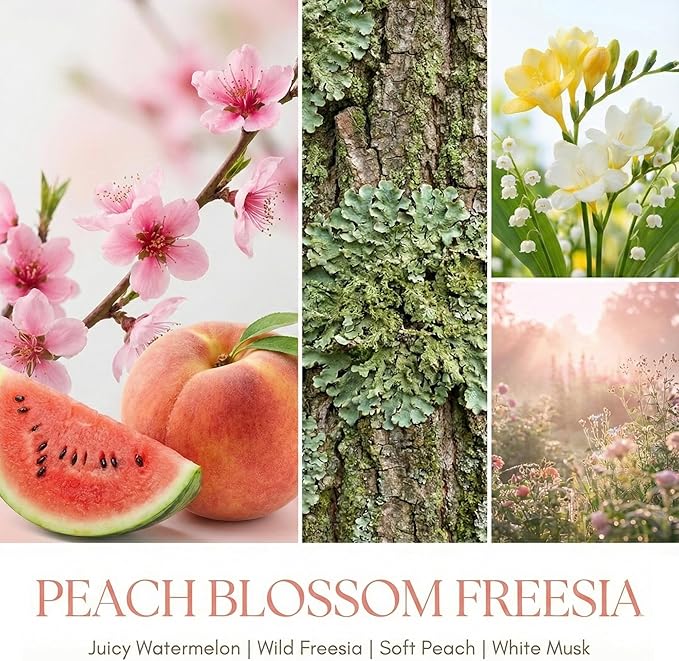 HomeLights Scented Candles for Women & Men, 6.7oz Candle Jars Aromatherapy Single Wick Candle, Ideal for Bohemian Natural Textures Home Decor and Gifts, Peach Blossom Freesia