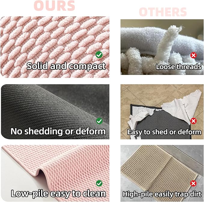 Bathroom Runner Rugs, Long Bath Mat Runner Washable Thin Quick Dry Low Pile Bathroom Runner Rugs Non Slip, Pink 24"x70"