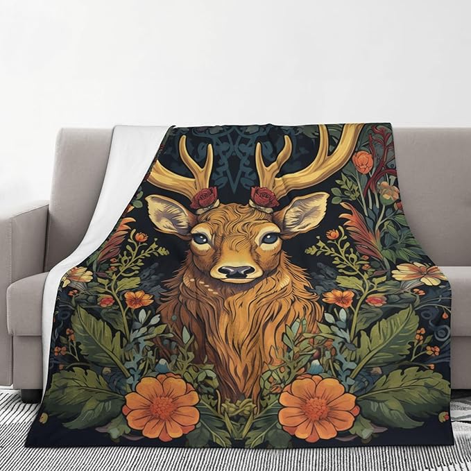 Deer Throw Blanket Soft Plush Fleece Blankets Warm Cozy Lightweight Fuzzy Blanket for Bed Sofa Couch Home Decor 80"X60"