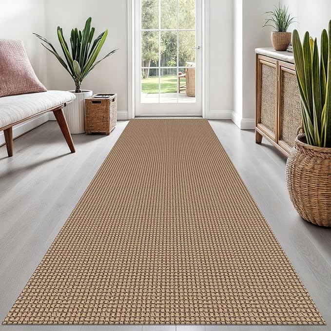 EARTHALL Woven Runner Rug 3x8 Ft Washable Runners for Hallways Wide Non Slip Rubber Backed Kitchen Runner Braided Indoor Floor Carpet for Entryway, Hallway, Kitchen, Bedroom, Orange/Tan/Brown