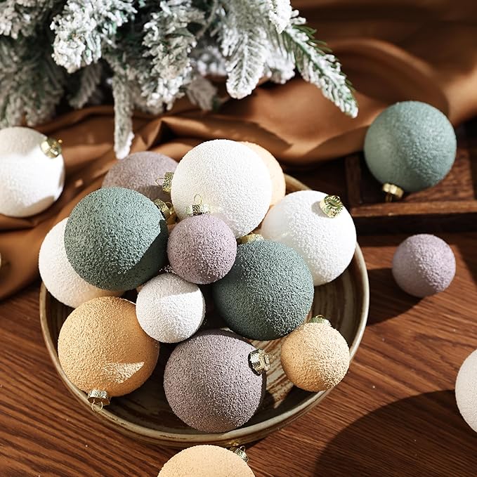 Christmas Ornaments Set 12PCS - 2.4 Inch Textured Shatterproof Vintage Neutral Ball Ornaments for Tree Rustic Farmhouse Decor