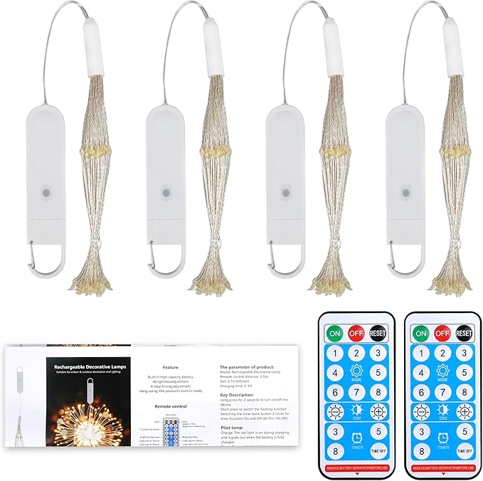 Starburst Sphere Lights with Remote Control 120 LED Firework Light 8 Modes Wedding Decorative Hanging Lights for Party Patio Garden Warm White 4 Pack