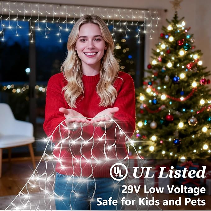 1332 LED 132ft Christmas String Lights Outdoor, 12 Modes Dimmable Curtain Lights with 296 Drops, Waterproof Fairy Lights with Timer for Bedroom Window Holiday Wedding Home Xmas Decor, Warm White