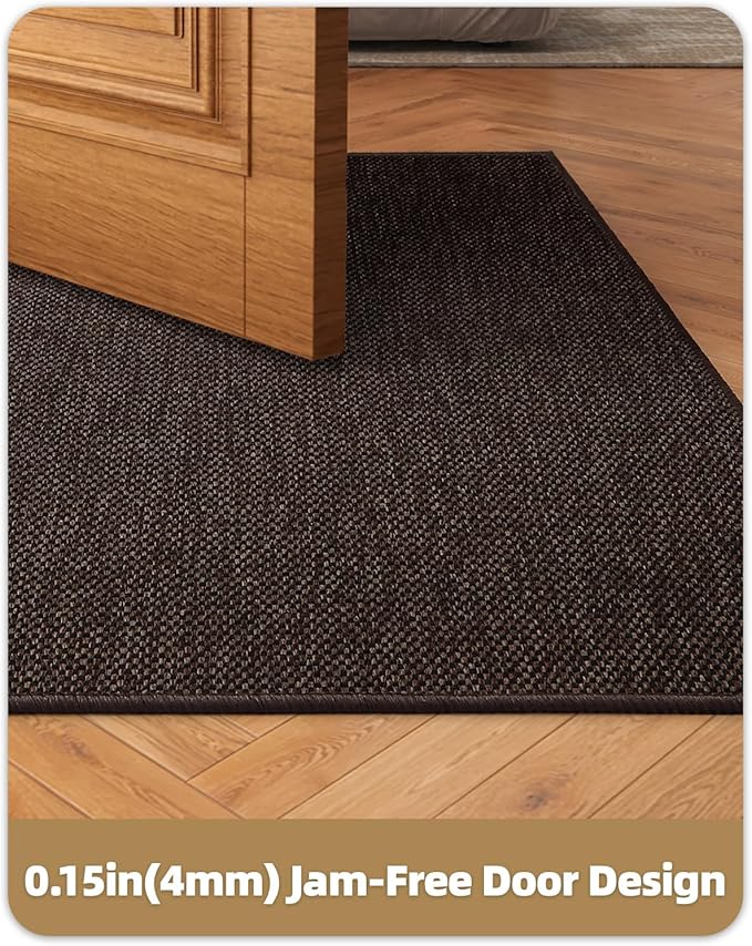 Color&Geometry Ultra-Thin Indoor Door Mat, 36"x56" Low-Profile Non-Slip Entryway Rug with Modern Geometric Texture, Washable Doormat for Indoor Entrance, Front Door, Brown (Rolled-up NO Creases)