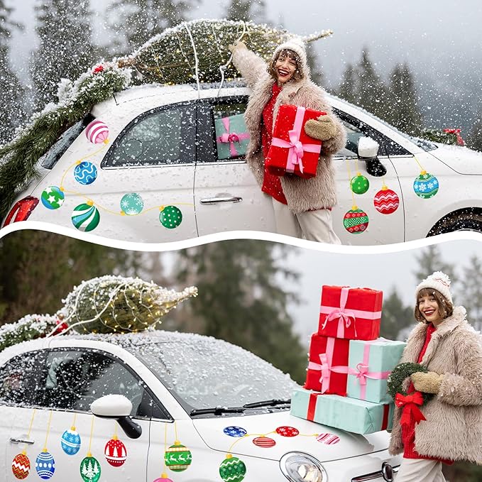 Cinrobiye 9 Sheets Christmas Snowball Window Clings Winter Christmas Car Refrigerator Decorations Stickers Door Window Seasons Decals for Holiday Xmas Christmas Home Kitchen Living Room