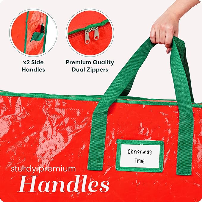 Christmas Tree Storage Bag - Stores 9 Foot Artificial Xmas Holiday Tree, Durable Waterproof Material, Zippered Bag, Carry Handles - Protects Against Dust, Insects and Moisture (Red)